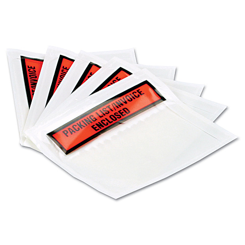 Quality Park Self-Adhesive Packing List Envelope, Top-Print Front: Packing List/Invoice Enclosed, 4.5 x 5.5, Clear/Orange, 1,000/Carton (46896)