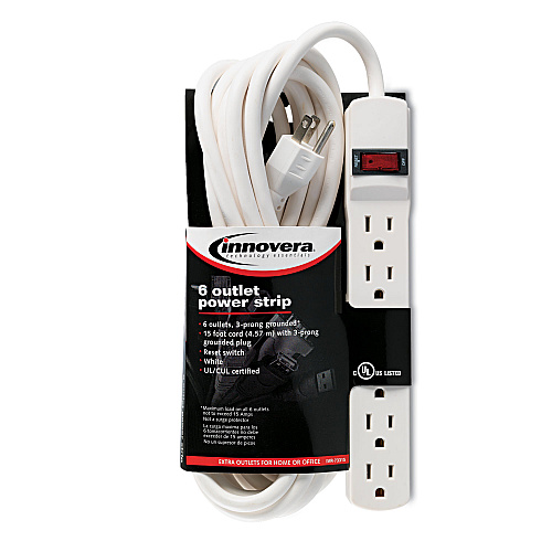 Innovera Power Strip, 6 Outlets, 15 ft Cord, Ivory (IVR73315)