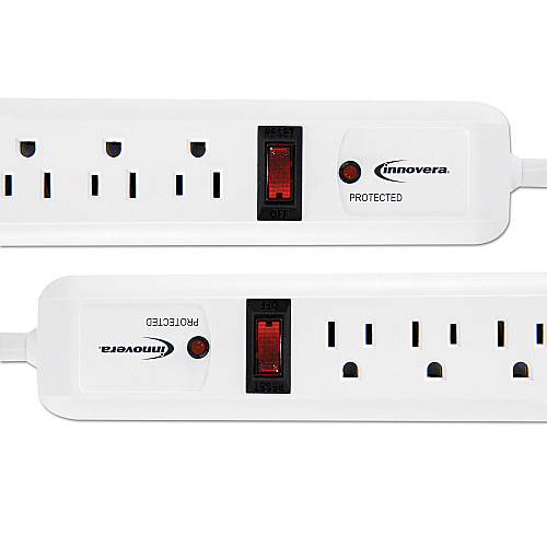 Innovera Surge Protector, 6 AC Outlets, 4 ft Cord, 540 J, White, 2/Pack (IVR71653)
