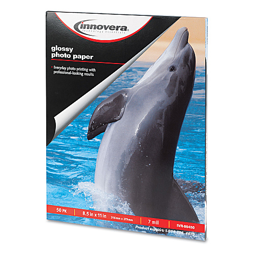 Innovera Glossy Photo Paper, 7 mil, 8.5 x 11, Glossy White, 50/Pack (IVR99450)