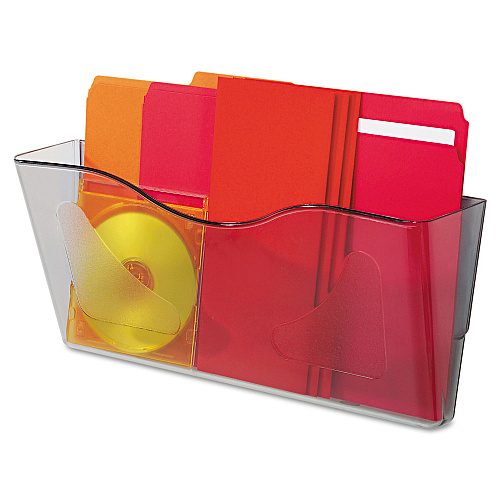 Deflecto Euro-Style DocuPocket Landscape Wall File, Larger Files/Tabloid Size, 15" x 4" x 6.63", Smoke (63102)