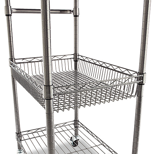 Alera Three-Tier Wire Cart with Basket, Metal, 2 Shelves, 1 Bin, 500 lb Capacity, 28" x 16" x 39", Black Anthracite (ALESW342416BA)