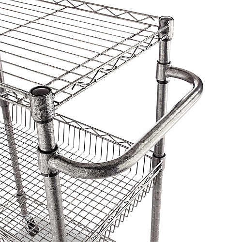 Alera Three-Tier Wire Cart with Basket, Metal, 2 Shelves, 1 Bin, 500 lb Capacity, 28" x 16" x 39", Black Anthracite (ALESW342416BA)