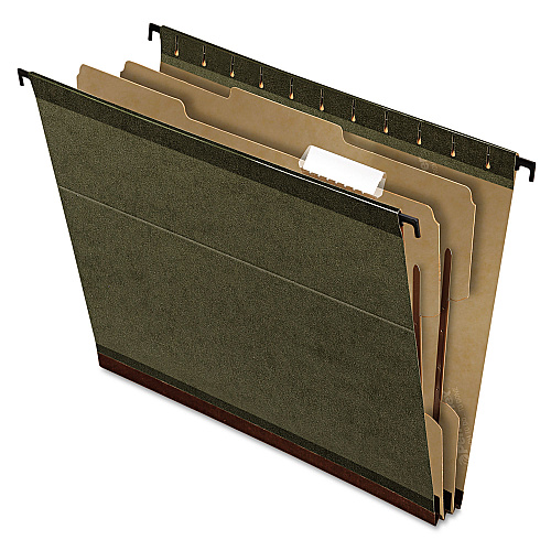 Pendaflex SureHook Reinforced Hanging Divider Folders, 2" Expansion, 1 Divider, 4 Fasteners, Letter Size, Green Exterior, 10/Box (59253)