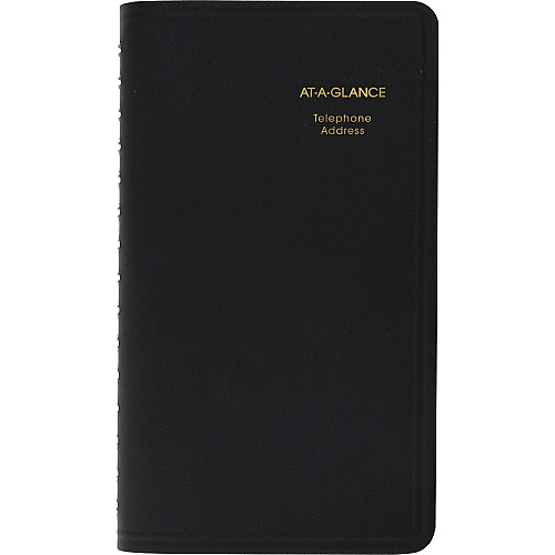 At-A-Glance Small Telephone Address Book Wire Bound - Black - Leather - 1 Each (8020105)