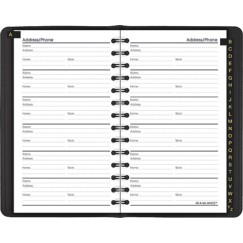 At-A-Glance Small Telephone Address Book Wire Bound - Black - Leather - 1 Each (8020105)