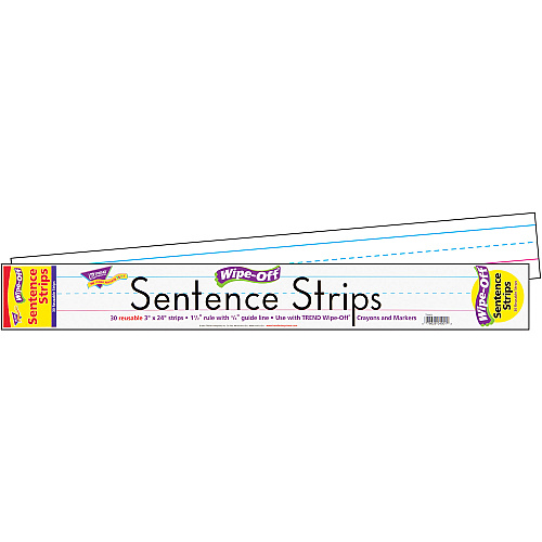 TREND Wipe-Off Sentence Strips, 24 x 3, White, 30/Pack (T4001)