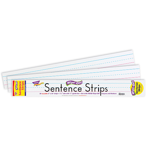 TREND Wipe-Off Sentence Strips, 24 x 3, White, 30/Pack (T4001)
