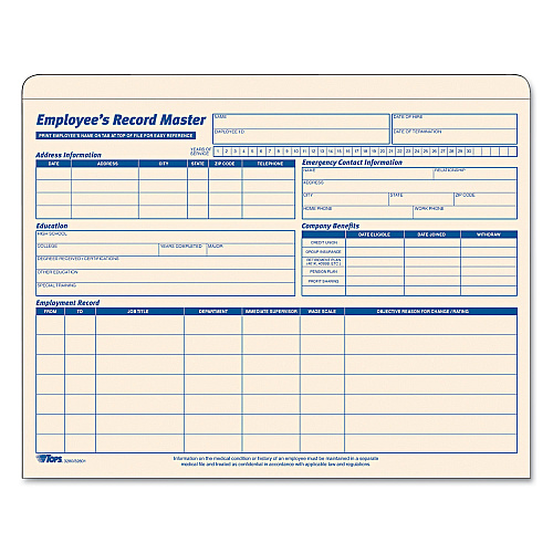 TOPS Employee Record Master File Jacket, Straight Tab, Letter Size, Manila, 15/Pack (32801)