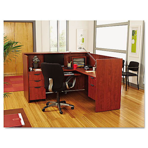 Alera Valencia Series Reception Desk with Transaction Counter, 71" x 35.5" x 29.5" to 42.5", Medium Cherry (ALEVA327236MC)