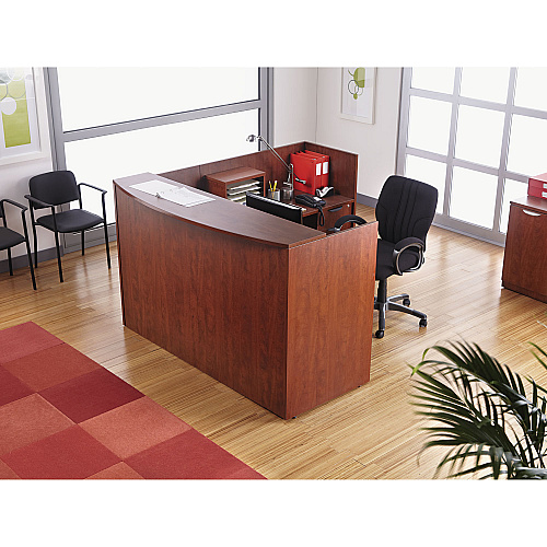 Alera Valencia Series Reception Desk with Transaction Counter, 71" x 35.5" x 29.5" to 42.5", Medium Cherry (ALEVA327236MC)