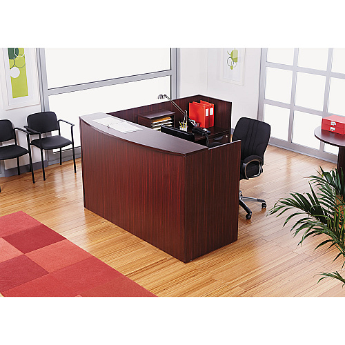 Alera Valencia Series Reception Desk with Transaction Counter, 71" x 35.5" x 29.5" to 42.5", Mahogany (ALEVA327236MY)