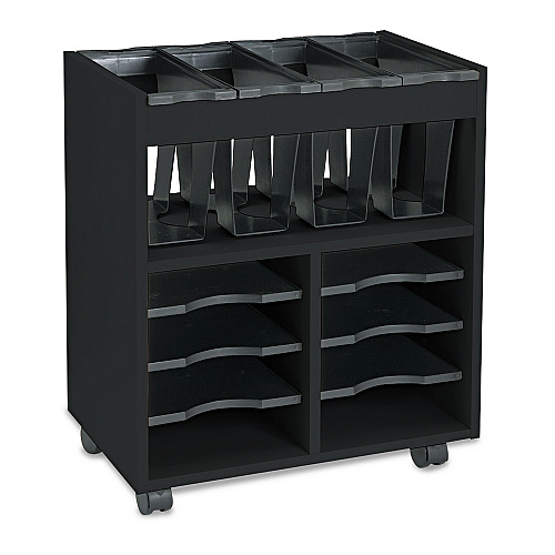 Safco Go Cart Mobile File, Engineered Wood, 8 Shelves, 4 Bins, 14.5" x 21.5" x 26.25", Black (5390BL)