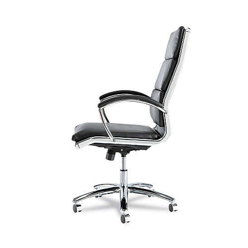 Alera Neratoli High-Back Slim Profile Chair, Faux Leather, 275 lb Cap, 17.32" to 21.25" Seat Height, Black Seat/Back, Chrome (ALENR4119)