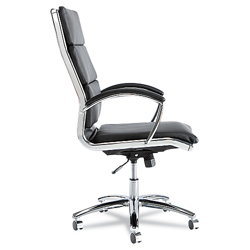 Alera Neratoli High-Back Slim Profile Chair, Faux Leather, 275 lb Cap, 17.32" to 21.25" Seat Height, Black Seat/Back, Chrome (ALENR4119)