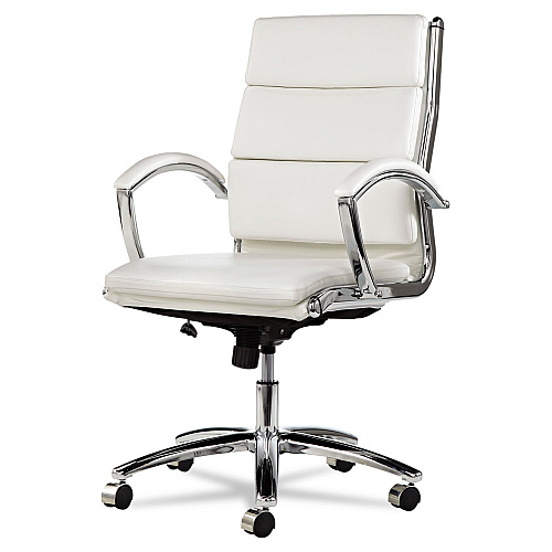 Alera Neratoli Mid-Back Slim Profile Chair, Faux Leather, Up to 275 lb, 18.3" to 21.85" Seat Height, White Seat/Back, Chrome (ALENR4206)
