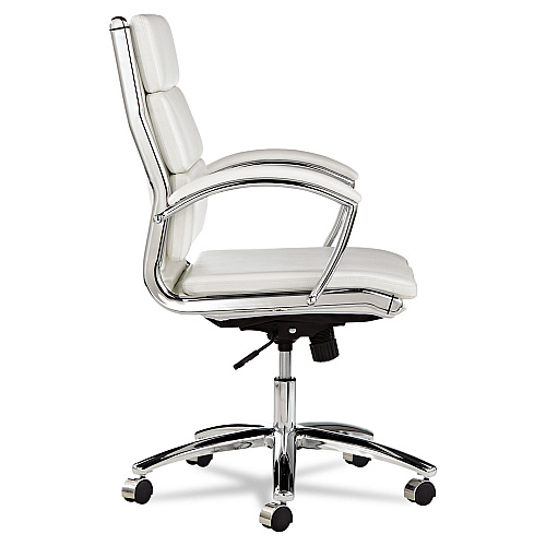 Alera Neratoli Mid-Back Slim Profile Chair, Faux Leather, Up to 275 lb, 18.3" to 21.85" Seat Height, White Seat/Back, Chrome (ALENR4206)