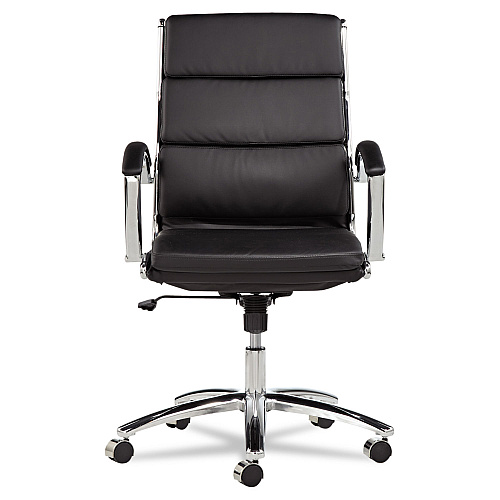Alera Neratoli Mid-Back Slim Profile Chair, Faux Leather, Supports Up to 275 lb, Black Seat/Back, Chrome Base (ALENR4219)