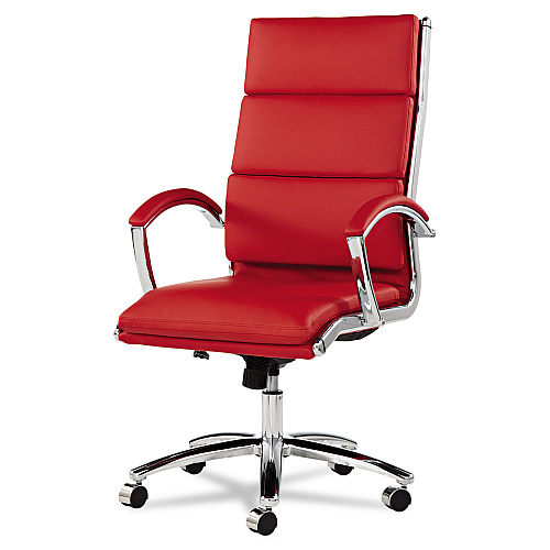 Alera Neratoli High-Back Slim Profile Chair, Faux Leather, Up to 275 lb, 17.32" to 21.25" Seat Height, Red Seat/Back, Chrome (ALENR4139)