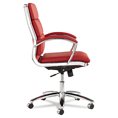 Alera Neratoli Mid-Back Slim Profile Chair, Faux Leather, Supports Up to 275 lb, Red Seat/Back, Chrome Base (ALENR4239)