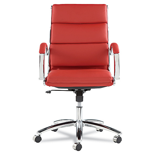 Alera Neratoli Mid-Back Slim Profile Chair, Faux Leather, Supports Up to 275 lb, Red Seat/Back, Chrome Base (ALENR4239)