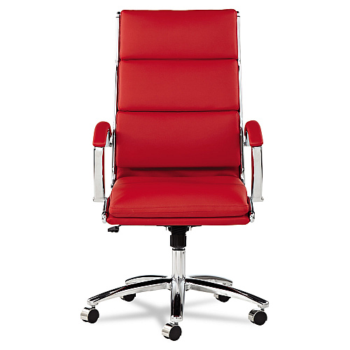 Alera Neratoli High-Back Slim Profile Chair, Faux Leather, Up to 275 lb, 17.32" to 21.25" Seat Height, Red Seat/Back, Chrome (ALENR4139)