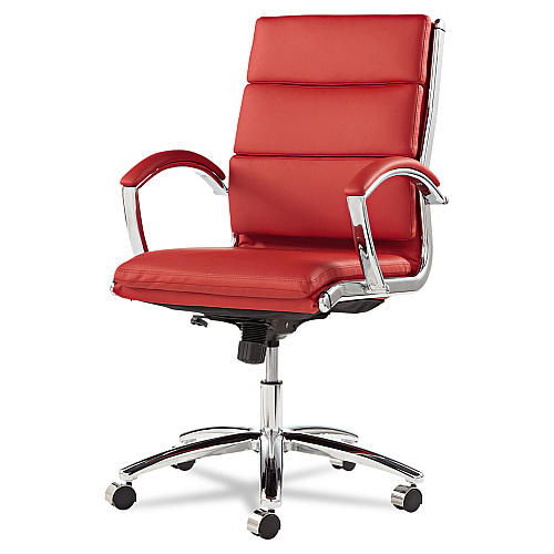 Alera Neratoli Mid-Back Slim Profile Chair, Faux Leather, Supports Up to 275 lb, Red Seat/Back, Chrome Base (ALENR4239)