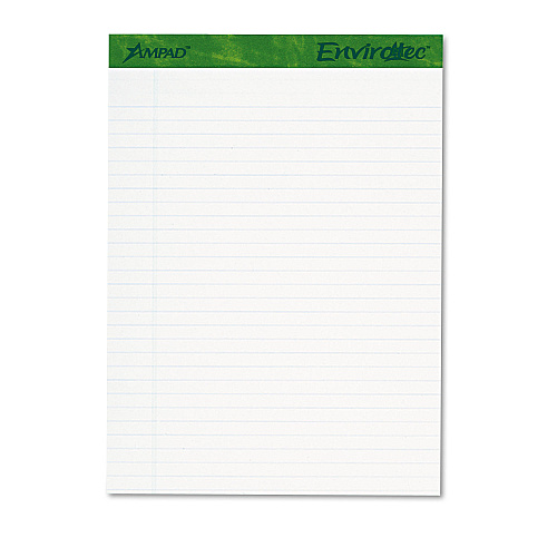 Earthwise by Ampad Recycled Writing Pad, Wide/Legal Rule, Politex Sand Headband, 40 White 8.5 x 11.75 Sheets, 4/Pack (40102)