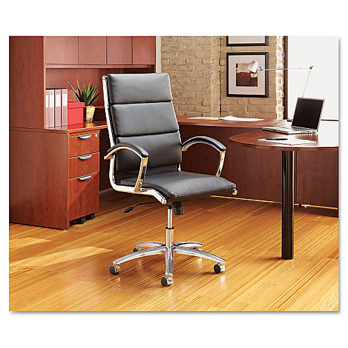 Alera Neratoli Mid-Back Slim Profile Chair, Faux Leather, Supports Up to 275 lb, Black Seat/Back, Chrome Base (ALENR4219)