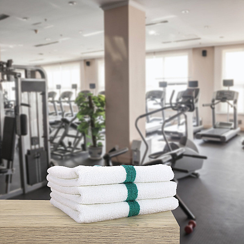 Power Gym Hand Towel 16x27 Green Stripe - Case Of 120 (PWR-1627-3GRCS-CS)