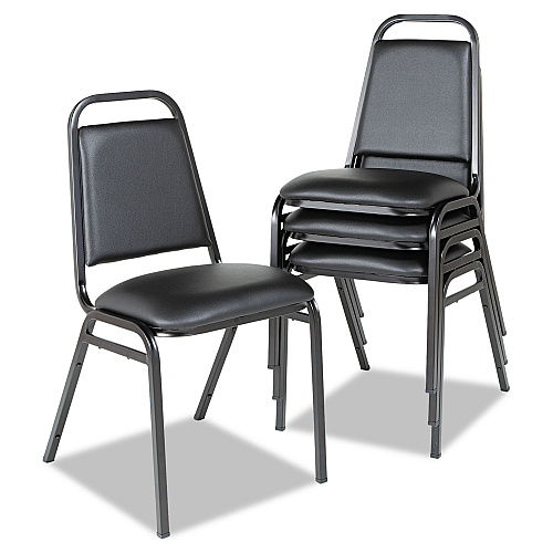 Alera Padded Steel Stacking Chair, Supports Up to 250 lb, 18.5" Seat Height, Black Seat, Black Back, Black Base, 4/Carton (ALESC68VY10B)