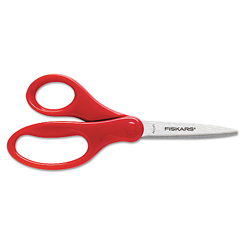 Fiskars Student Scissors, Pointed Tip, 7" Long, 3" Cut Length, Straight Handle, Randomly Assorted Handle Color (1294587097J)