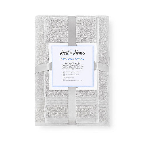 Host & Home 6pc Bath Towel Set Light Grey - Case Of 6 Sets (BSET-HH-LGY-CS)