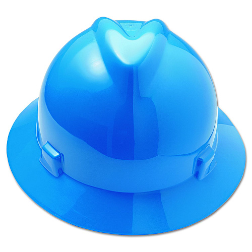 MSA V-Gard Hard Hats, Vented, Full Brim, Fas-Trac III Ratchet Suspension, One Size Fits Most (6.5 to 8), Blue (475368)