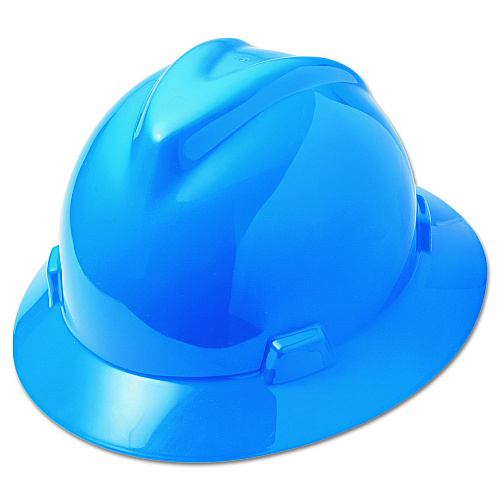 MSA V-Gard Hard Hats, Vented, Full Brim, Fas-Trac III Ratchet Suspension, One Size Fits Most (6.5 to 8), Blue (475368)