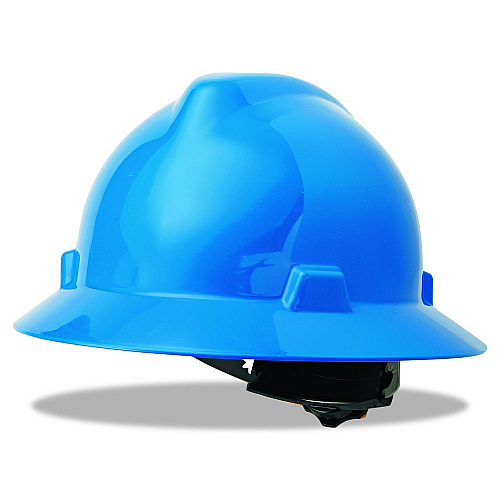 MSA V-Gard Hard Hats, Vented, Full Brim, Fas-Trac III Ratchet Suspension, One Size Fits Most (6.5 to 8), Blue (475368)