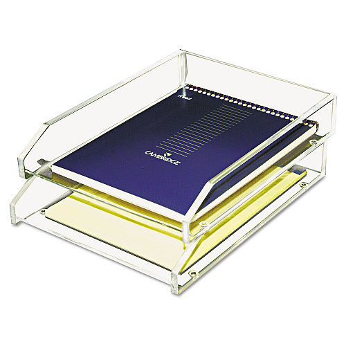 Kantek Clear Acrylic Letter Tray, 2 Sections, Letter Size Files, 10.5" x 13.75" x 2.5", Clear, 2/Pack (AD15)