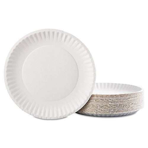AJM Paper Plates, 9" dia, White, 100/Pack (PP9GRAWHPK)