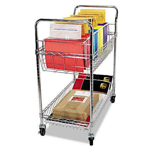 Alera Carry-all Mail Cart, Metal, 1 Shelf, 1 Bin, 34.88" x 18" x 39.5", Silver (ALEMC3518SR)