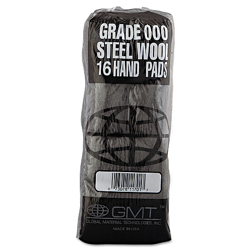 GMT Industrial-Quality Steel Wool Hand Pads, #000 Extra Fine, Steel Gray, 16 Pads/Sleeve, 12 Sleeves/Carton (117001)