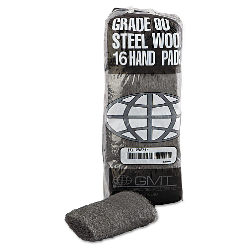 GMT Industrial-Quality Steel Wool Hand Pads, #00 Very Fine, Steel Gray, 16 Pads/Sleeve, 12/Sleeves/Carton (117002)
