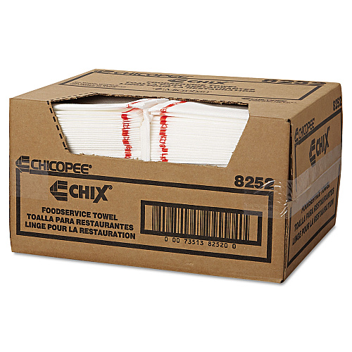 Chix Food Service Towels, Cotton, 13 x 21, White/Red, 150/Carton (8252)