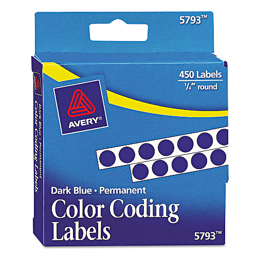 Avery Handwrite-Only Permanent Self-Adhesive Round Color-Coding Labels in Dispensers, 0.25" dia, Dark Blue, 450/Roll, (5793) (05793)