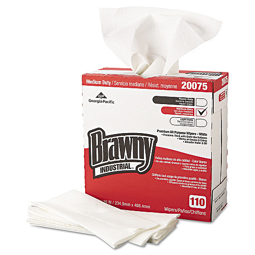 Brawny Tall Dispenser All-Purpose DRC Wipers, 1-Ply, 9.25 x 16, Unscented, White, 110/Box 10 Boxes/Carton (20075)