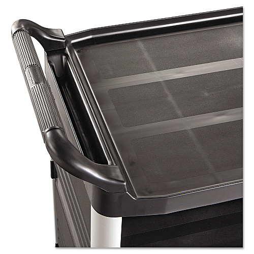 Rubbermaid Commercial Xtra Utility Cart with Enclosed Sides and Back, Plastic, 3 Shelves, 300 lb Capacity, 20" x 40.63" x 37.8", Black (4093BLA)