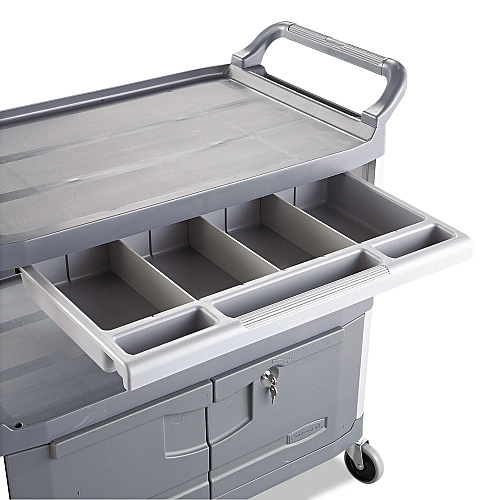 Rubbermaid Commercial Xtra Instrument Cart with Locking Storage Area, Plastic, 3 Shelves, 300 lb Capacity, 20" x 40.63" x 37.8", Gray (4094GRA)