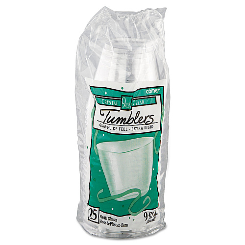 WNA Comet Smooth Wall Tumblers, Squat, 9 oz, Plastic, Clear, 25/Pack, 20 Packs/Carton (T9S)