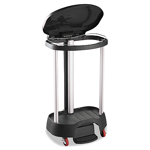 Rubbermaid Commercial Premium Step-On Linen Hamper, 30 gal, 20.38w x 22.25d x 37.88h, Aluminum/Plastic, Black (6300BLA)