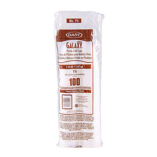 Dart High-Impact Polystyrene Cold Cups, 5 oz, Translucent, 100 Cups/Sleeve, 25 Sleeves/Carton (Y5CT)