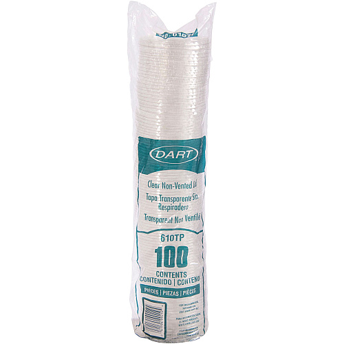 Dart Plastic Flat Cold Cup Lid, No Straw Slot, Fits 9 oz to 10 oz Cold Cups, Plastic, Clear, 1,000/Carton (610TP)